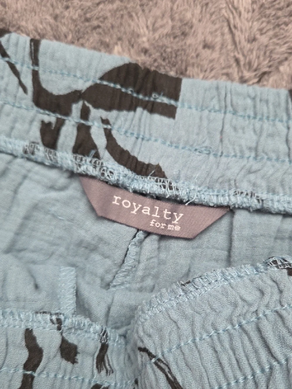 Royalty For Me Teal Blue Floral Split-Hem Wide-Leg 100% Cotton Pants Size Large
